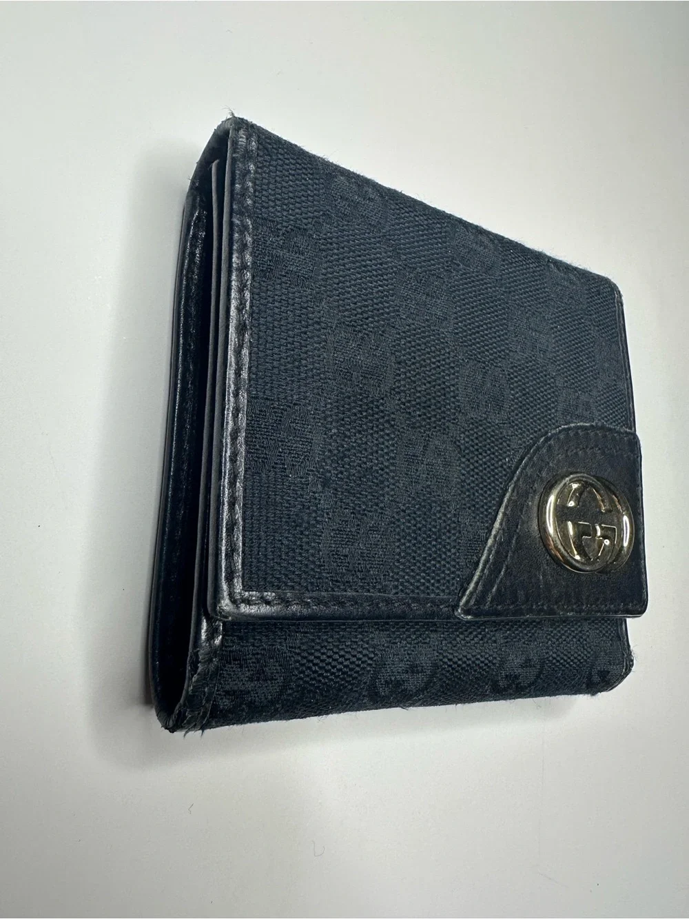 Authentic Gucci Black Men's Wallet with Gold GG Emblem